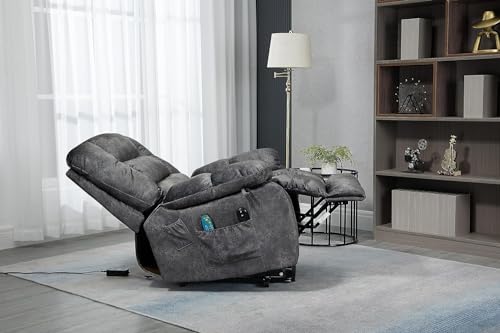 ERYE Lay Flat 160° Electric Power Lift Recliner Chair for Elderly with Massage and Heat, Modern Recliner&Armchair w/2 Remote Controls & Side Storage Pockets for Home Office Apartment Living Room