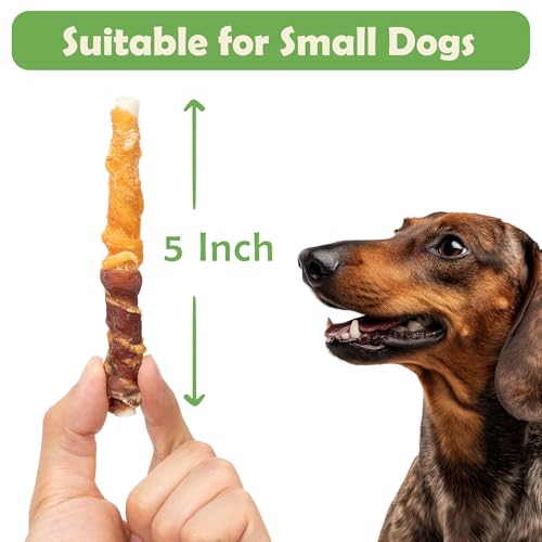 Image of MON2SUN Dog Treats, 5 Inch, Double Flavor Chicken & Duck Rawhide Sticks | 40 Count Pack, Double Flavor, Teeth Cleaning, Long-Lasting Chew, High-protein and Low-fat, Suitable for Small Dogs