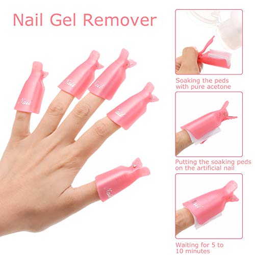 yeacher Kit de removedor de esmalte de gel com almofadas de algodão 10 pcs tampas de grampos de unha