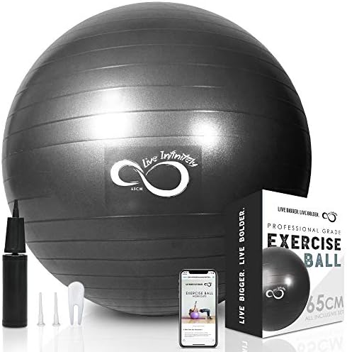 Exercise Ball (55cm-85cm) Extra Thick Professional Grade Balance & Stability Ball- Anti Burst Tested Supports 2200Lbs- Includes Hand Pump & Workout Guide Access