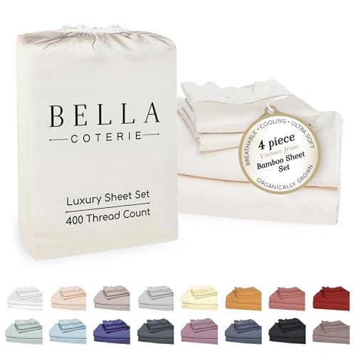 Bella Coterie Luxury Bamboo Viscose King Size Sheet Set | 100% Organically Grown | Ultra Soft | Cooling for Hot Sleepers | 18' Deep Pocket [Ivory]