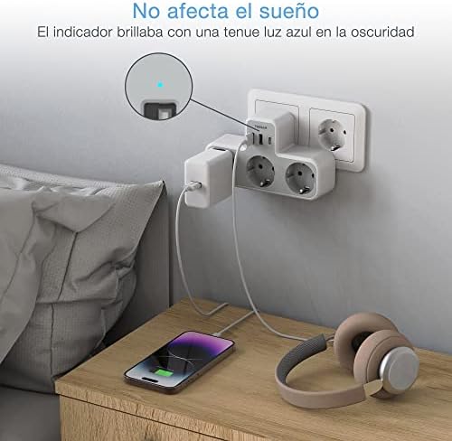 TESSAN Ladron Wtyczka USB C, Wtyczka Wielokrotna USB z 2 USB i USB C Portami, Płaska ścienna Wtyczka Antykradzieżowa do Biura i Kuchni, Trzy Wtyczki USB C Kompatybilne z Telefonami Komórkowymi
