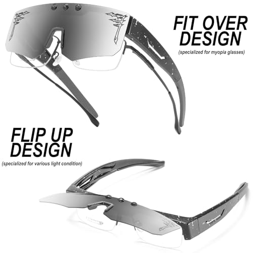 Image of ACEXPNM Polarized Fit Over Glasses Flip Up Sunglasses for Men Women, Wrap Around Goggles for Driving Cycling Fishing