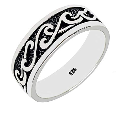 CloseoutWarehouse 925 Sterling Silver Oxidized Ocean Waves Band Ring