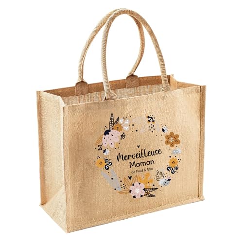Sac en jute personnalisé - Cadeau fête des mères et naissance original