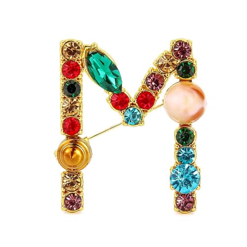 Image of Rhinestone Initial Brooch - 26 Letter A-Z Lapel Pin with Colorful Crystals - Capital Letter Pin for Women & Girls - Suitable for Dress, Suit, Bags & Decors