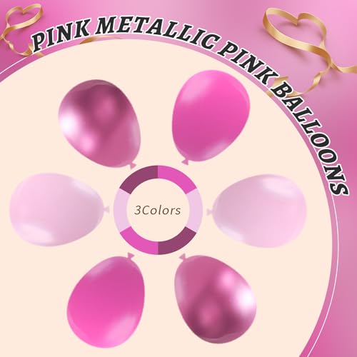 Image of 160Pcs Pink Balloons Metallic Pink Balloon,12 Inch Hot Pink Balloons Pink Metallic Pink Latex Balloons for Wedding,Baby Shower,Princess Theme Party Decorations