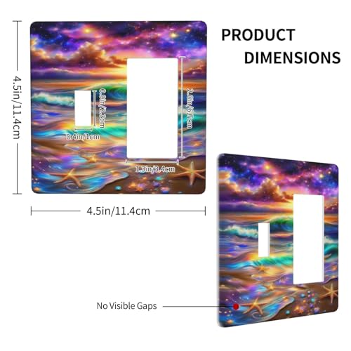 Decorative Outlet Covers Colorful Sunset Starfish Beach Shells 2 Gang 1 Gang Wall Plate Cover Single Toggle Rocker Combo Light Switch Cover Plate Face Plate for Bathroom Bedroom Decor