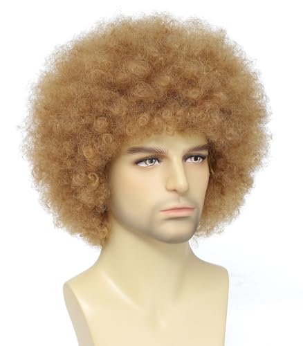 Image of 70s 80s Afro Wig for Men Women, Afro Costume Wig, Perfect for Halloween, 70s Themed Party, Disco Party, Cosplay Bob Ross Costume (Light Brown)