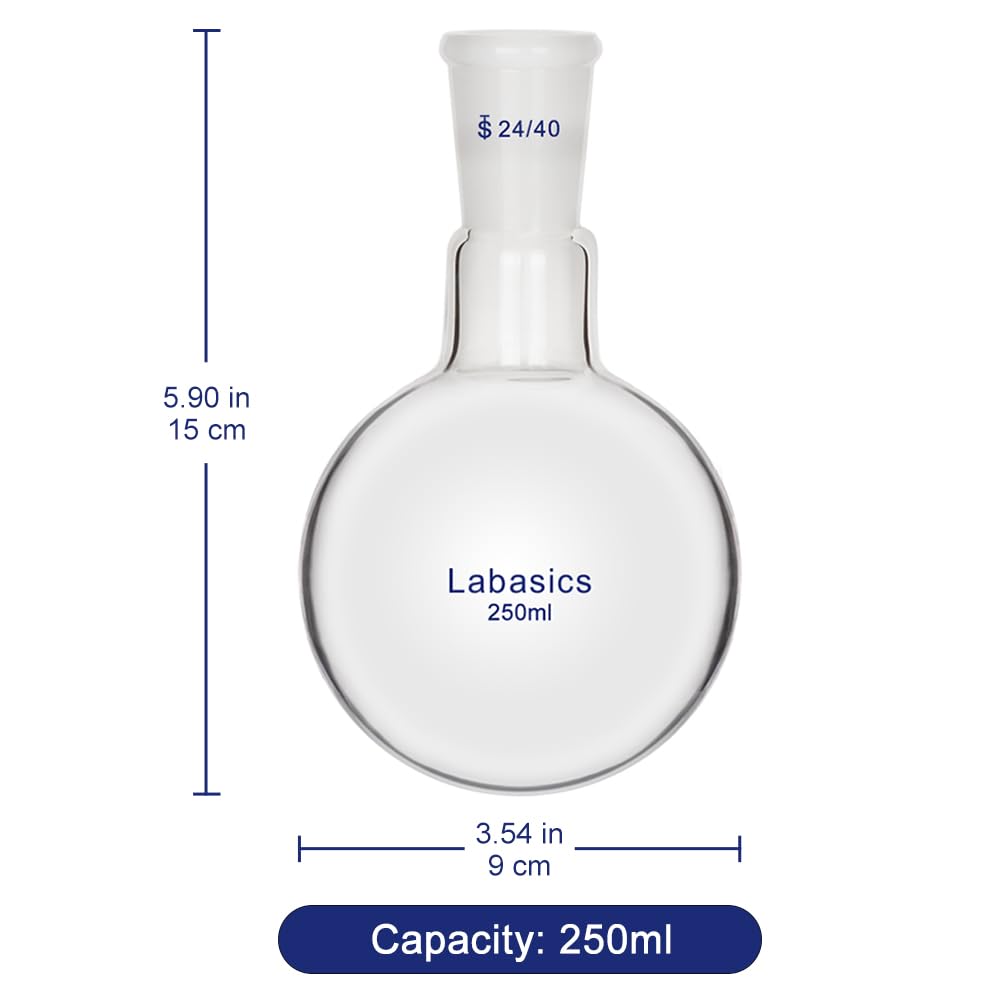 Labasics Glas 250ml Einzelhals Ein hals Rundkolben RBF, Single Neck Round Bottom Flask mit 24/40 Standard Taper Outer Joint - 250ml