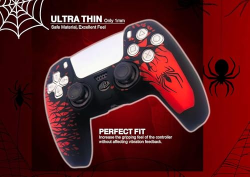 Image of TMG PS5 Controller Skin Spider-Man Theme Silicone Pecial Edition Protective Skin Case Cover for PS5 Controller with 2 Thumb Grip Caps (Red-Black)