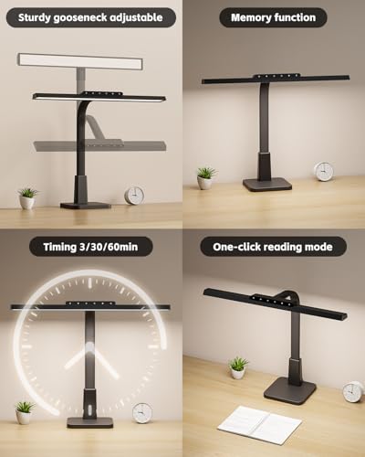 LED Desk Lamp for Home Office with Base, Dimmable Eye-Caring Computer Light with Memory & Timer Functions, Flexible Gooseneck Touch Control Architect Desk Light for Reading, Study, Workbench (Black) - Image 5