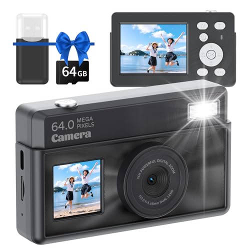 MITMOR 小型 デジカメ 4K 6400万画素「2.8インチ+1.4インチ」ipsスクリーンデュアル画面 デジタルカメラ AFオートフォーカス 18xデジタルズーム デジカメ レトロ VLOGカメラ 軽量 旅行 初心者 充電式 コンパクトデジカメ スマホに送れる