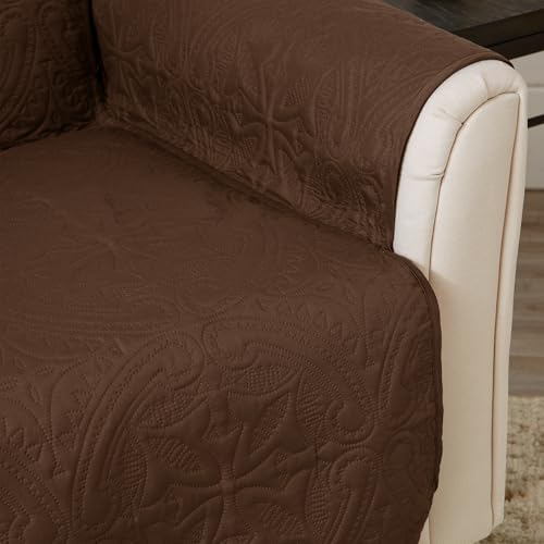 Image of Great Bay Home Reversible Sofa Cover - Washable Slipcover Furniture Protector with Elastic Straps - Perfect for Kids & Pets - Quilted & Stitched Detail (Chocolate /Taupe)