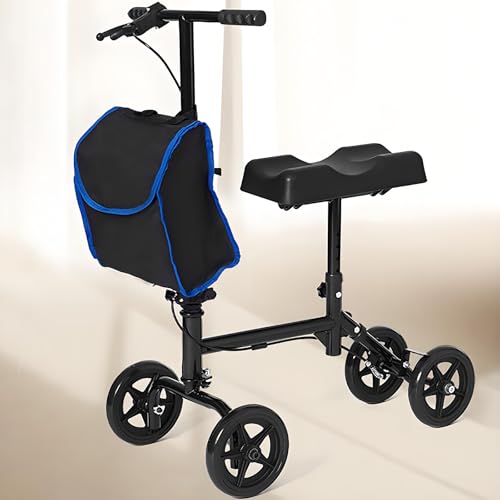 GSSBDM 膝スクーター 歩行器 屋内外歩行器 調整式歩行補助具 足骨折ウォーカー 片足リハビリ松葉杖 全地形折りたたみ式膝スクーターウォーカー ディスクブレーキニーウォーカー 足の怪我用 コンパクト松葉杖代替品(ペダルなし+バッグ)