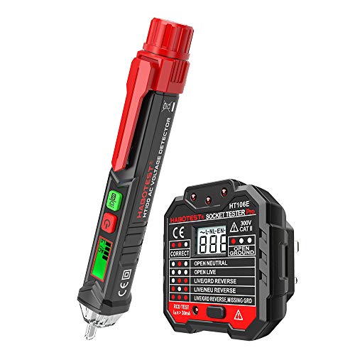 Morelian Portable Non-contact AC Voltage Tester Advanced RCD Electric Socket Tester Outlet/Receptacle Tester with Voltage Backlight LCD Display Pen Shaped V～Alert Detector with Sound and Light Alarm