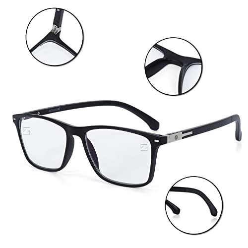 Image of Intellilens Zeiss Zero Power Blue Cut Computer Glasses | Anti Glare, Lightweight & Blocks Harmful Rays | UV Protection Specs | For Men & Women | Black | Wayfarer | Medium