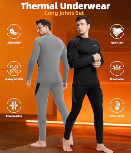 Image of romision Thermal Underwear for Men Stretch Fit, Fleece Base Layer Top & Bottom Set, Insulated Long Johns for Cold Weather Hunting