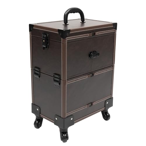 Valise de maquillage à roulettes 7 compartiments et miroir