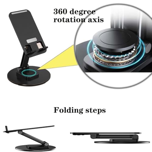 Image of AeroGrip Mobile Stand for Desk, 360 Rotatable Adjustable Height Phone Stand, Tabletop Holder, Anti-Slip Metal Base Foldable Portable Stand for iPhone 17 /16 /15, Samsung Galaxy & Smartphones