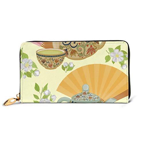 Preisvergleich Produktbild JHGFG Mode Handtasche Reißverschluss Brieftasche Muster Teekanne Kleine Tasse Grün Telefon Clutch Geldbörse Abendkupplung Blocking Leder Brieftasche MulSie Kartenorganisator