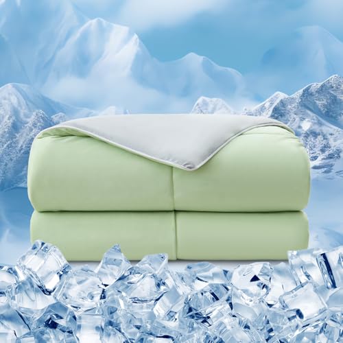 Image of EMME Cooling Comforter King Size, Double Sided Cold 90% Nylon Fabric Fabric Cooling Blanket for Hot Sleepers, Q-Max>0.5 Breathable Summer Quilt for Night Sweater, Lightweight(Green,106 x 90)