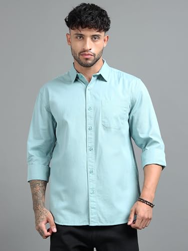 Image of Men Slim Fit Solid Spread Collar Casual Shirt