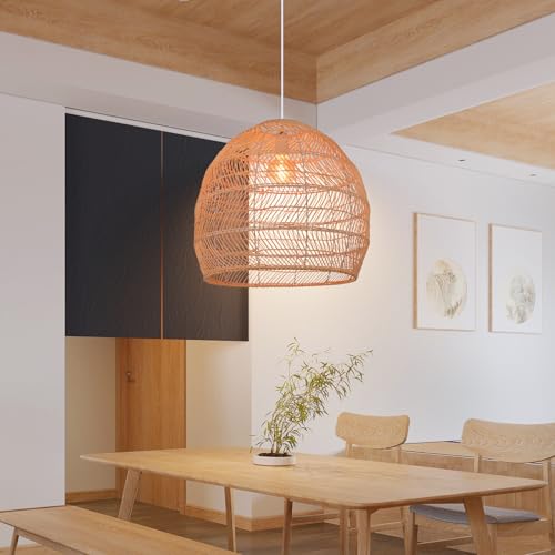 WalmHomie Iluminação suspensa com pingente de tecido de vime, lustre de bambu vintage para café e re
