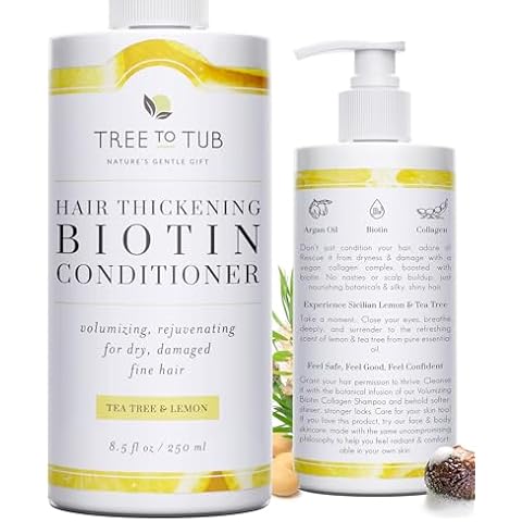 Tree to Tub Vegan Biotin and Collagen Conditioner for Dry, Damaged Hair - Volumizing Sulfate Free Fine Hair Thickening Conditioner for Women & Men w/Organic Argan Oil, All Natural Lemon, Tea Tree Oil Cover