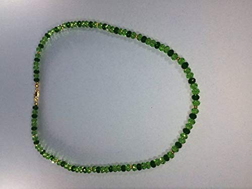 WORLD WIDE GEMS 24k Gold Plated chakras simple Gold Helling 3-4mm Stracking Green Chrome Diopside Necklace Rondelle, Faceted 16" for mens, womens, gf, bf & Adult.