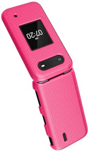 Image of Nakedcellphone Polycarbonate Case for Nokia 2760 2780 Flip Phone, Slim Hard Shell Protector Cover with Grid Texture for Tracfone N139DL, TA-1398, TA-1451, TA-1420 - Bright Hot Pink | Protective Hard Shell Cover, Satisfying Texture, Matte, For N139DL, TA-1398, TA-1451, TA-1420