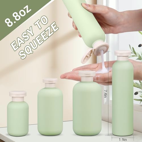 Image of ASEVAT 8.8 oz Travel Refillable Shampoo Bottles, Plastic Empty Plastic Squeeze Bottles with Flip Cap, Travel Containers for Shampoo and Conditioner for Lotion, Cream and Liquids (4Pcs)