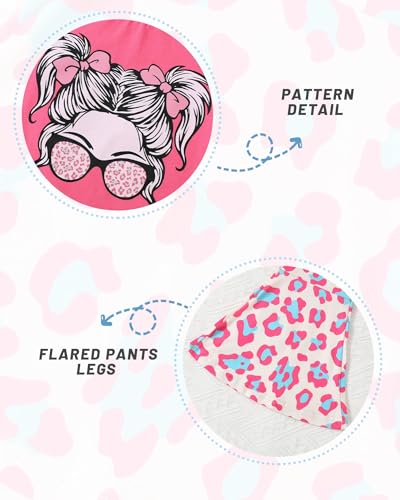 Image of CARETOO Girls Summer Outfit Poster Girl Matching Sister 2pcs Sets Printed t-Shirt + Flare Leg Pants For 3-10 Years