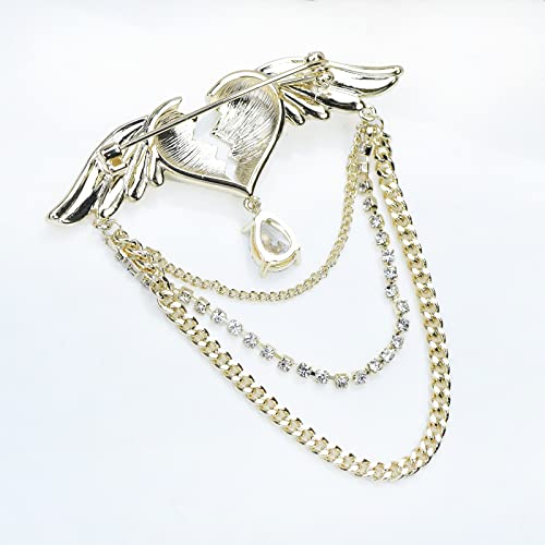 Image of Beating Heart with Angel Wings Brooch Lapel Pin Tassel Collar Pin Crystal Love Heart Brooch Badge