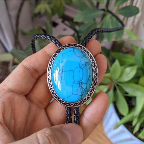 Image of Turquoise Agate Granite BOLO Tie for Men Women Leather Wedding Necklace Western Cowboy Necktie