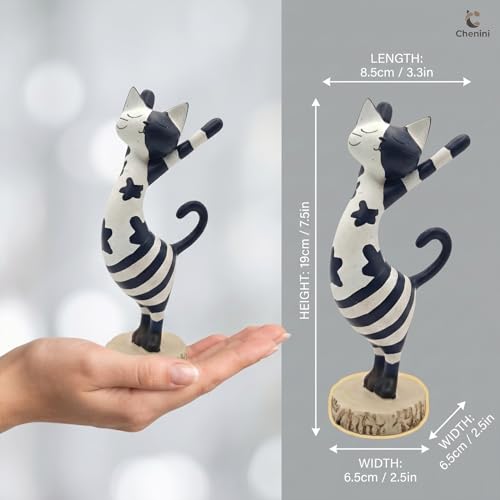 Figura Decorativa Gato Abstracto Moderno en Resina Azul y Blanco miniatura 2