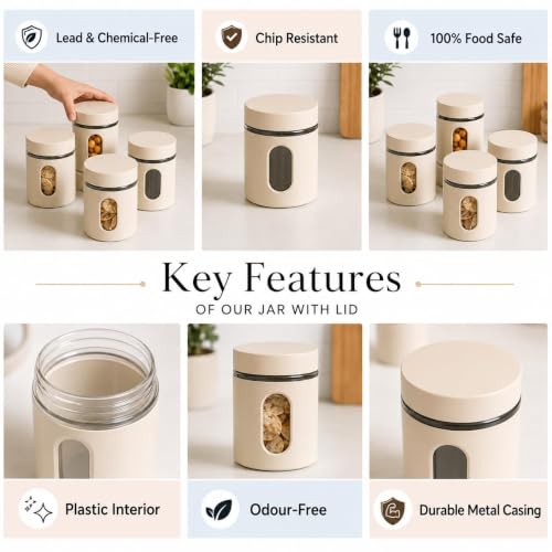 Image of SR (Pack of 4) Oval Window Plastic Storage Container | Airtight Kitchen Storage Containers | Containers for Kitchen Storage with Window for Snacks, Dry Fruits, Tea & Coffee (Multicolor)(500ml)