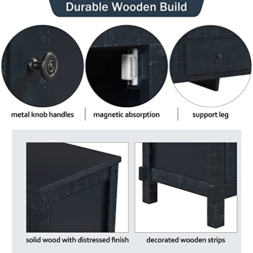 Xd Designs Retro Solid Wood Buffet Cabinet Sideboard With 2 Storage Cabinets And 3 Drawers, Large Storage Cabinet Entryway Console Table Bar Cupboard Server With Adjustable Shelves (Antique Black-U) #TOP4