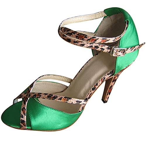 Sandalias de baile latino sexy de 4 pulgadas con tacón alto y punta abierta, suela suave, para fiestas sociales, tango profesional, para bailar, más colores, verde (Verde), 40 EU