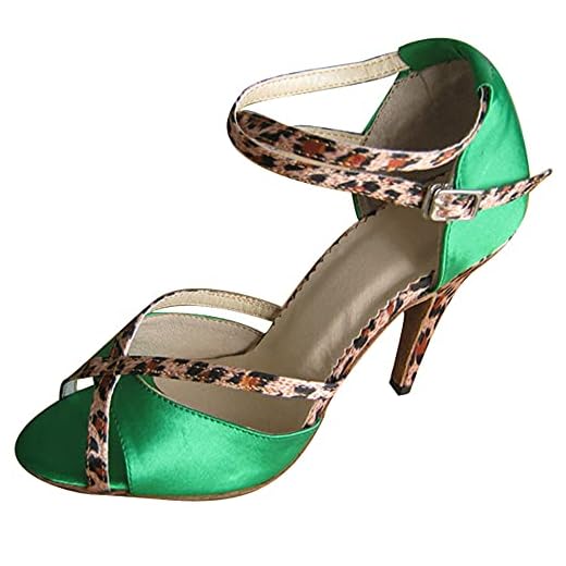 Sandalias de baile latino sexy de 4 pulgadas con tacón alto y punta abierta, suela suave, para fiestas sociales, tango profesional, para bailar, más colores, verde (Verde), 40 EU