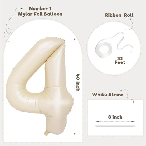 Image of Number Balloons for Birthday Decorations - 40 Inch Large Party Balloons 4, Cream Foil Number Balloons for Boys Girls, Balloons for Party Supplies