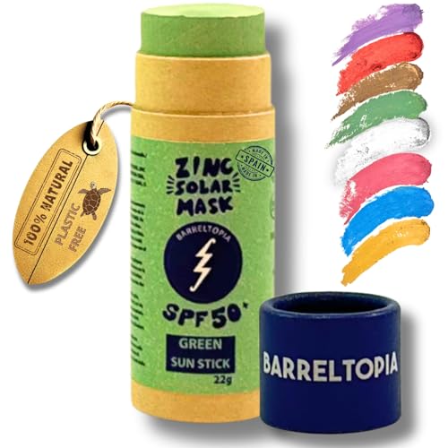 Barreltopia Surf Stick Solar Facial 50 + Zinc Crema Colores - Protector Solar Facial SPF 50 - Natural Waterproof Eco Sunscreen