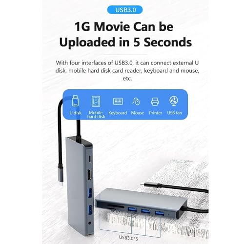 Image of USB HUB 12 in 1 USB c hub Compact 12 Port Aluminium Type C Docking Station 1* HDMI Port, 1* VGA, RJ45, 5 USB 3.0 Ports, 1-3.5mm Audio, USB-C Power Delivery, TF /SD Slot (USB C to 12 in 1 HUB)
