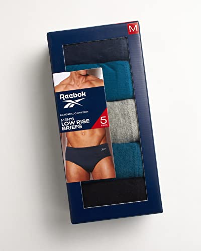 Reebok Men's Underwear - Low Rise Briefs With Contour Pouch (5 Pack), Size Medium, Blues/Light Grey/Black #TOP1