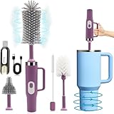 4 in 1 Electric Bottle Brush Cleaner Compatible Stanley Bottle Brush Straw Cleaner Multifunction Rechargeable IPX6 Waterproof Extra Long Design for Stanley Cup, Sports Bottle and More (Purple-1)
