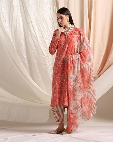 Image of GRECIILOOKS Cotton Blend Kurta Pant With Dupatta For Women | Kurti Set For Women | Festive Kurta Set For Women | Regular Fit Kurta