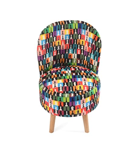 Image of NACIA Velvet Printed Ottoman Chair with Stool Combo | Dressing Table Chair for Bedroom Makeup Room Decor | Modern Upholstered Ottoman with Wooden Legs for Home (18x18x32 Inches, Multi Chess)