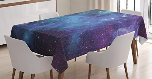 Creative Product Ambesonne Outer Space Tablecloth, Galaxy Stars in Space Celestial Astronomic Planets in The Universe Milky Way, Rectangular Table Cover for Dining Room Kitchen Decor, 60" X 84", Navy Purple