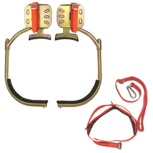 Pole Climbing Gear, Adjustable Cement Rod Foot Buckle with Safety Harness, Rubber Mat Tree Climbing Gear for Lineman, Seamless Manganese Steel Tube, Strong and Durable, Load: 120KG(Size:D)
