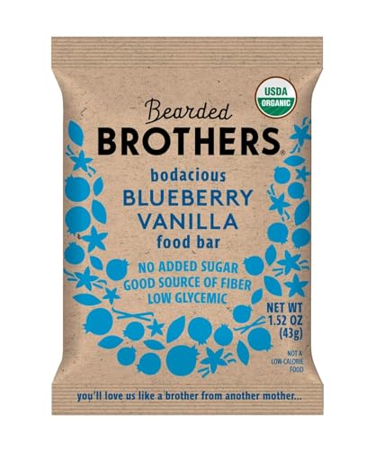 Bearded Brothers, Organic Vegan Protein Energy Bars, Blueberry Vanilla (12 Pack) - Gluten Free, Paleo, Fiber, Whole 30 | Non GMO Low Glycemic Snacks